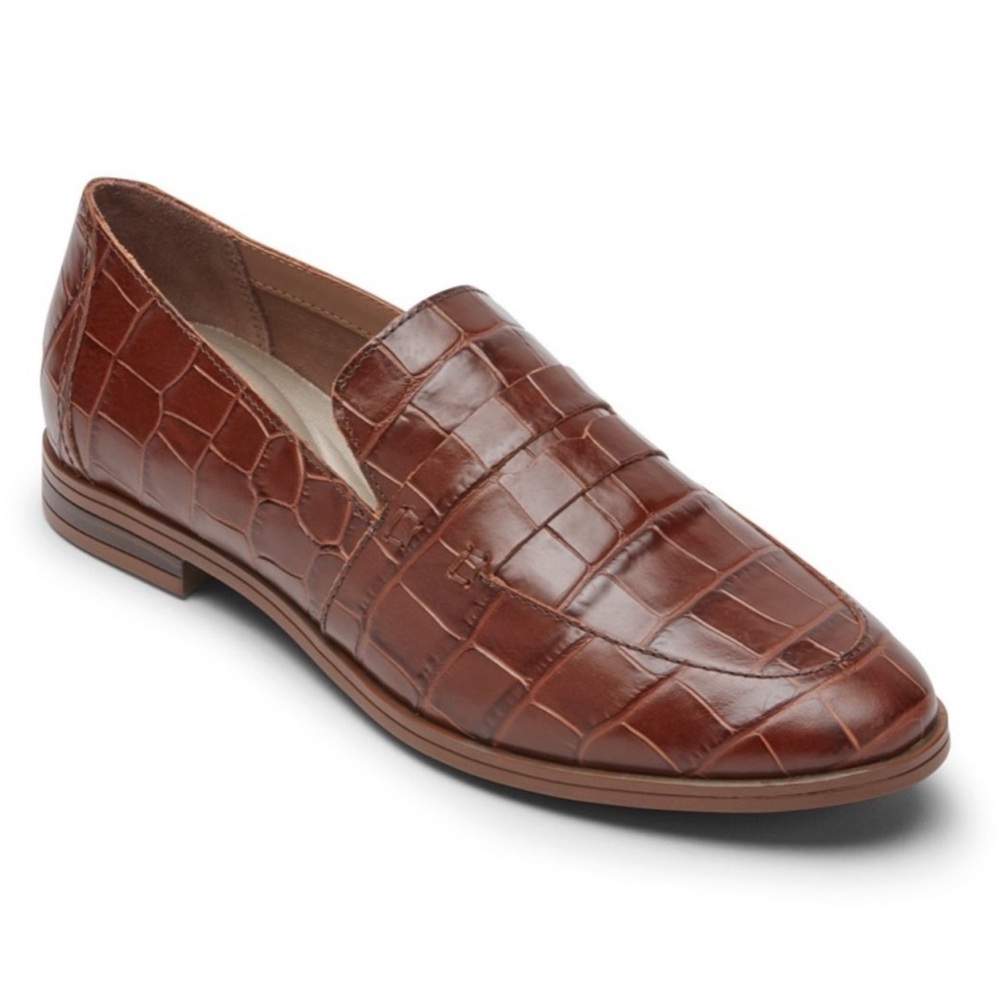 Rockport Perpetua Leather Penny Loafers Croc Brown size 8